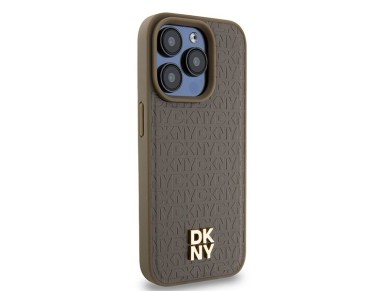 DKNY Leather Pattern Metal Logo MagSafe case for iPhone 14 Pro - brown DKNY Leather Pattern Metal Logo MagSafe case for iPhone 14 Pro - brown