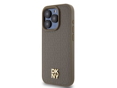 DKNY Leather Pattern Metal Logo MagSafe case for iPhone 14 Pro - brown DKNY Leather Pattern Metal Logo MagSafe case for iPhone 14 Pro - brown
