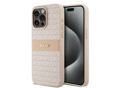 DKNY Leather Mono Stripe & Metal Logo case for iPhone 15 Pro Max - pink DKNY Leather Mono Stripe & Metal Logo case for iPhone 15 Pro Max - pink