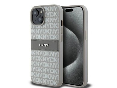 DKNY Leather Mono Stripe & Metal Logo case for iPhone 15 / 14 / 13 - beige DKNY Leather Mono Stripe & Metal Logo case for iPhone 15 / 14 / 13 - beige