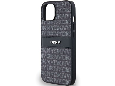 DKNY Leather Mono Stripe & Metal Logo Case for iPhone 15/14/13 - Black DKNY Leather Mono Stripe & Metal Logo Case for iPhone 15/14/13 - Black