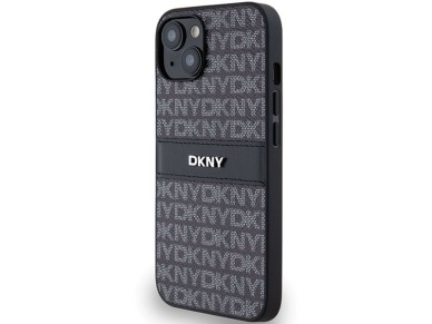 DKNY Leather Mono Stripe & Metal Logo Case for iPhone 15/14/13 - Black DKNY Leather Mono Stripe & Metal Logo Case for iPhone 15/14/13 - Black