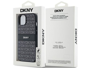 DKNY Leather Mono Stripe & Metal Logo Case for iPhone 15/14/13 - Black DKNY Leather Mono Stripe & Metal Logo Case for iPhone 15/14/13 - Black