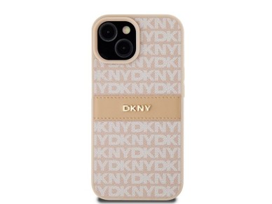Capa DKNY em couro com estampa Mono Stripe e logo metálico para iPhone 15/14/13 - rosa Capa DKNY em couro com estampa Mono Stripe e logo metálico para iPhone 15/14/13 - rosa
