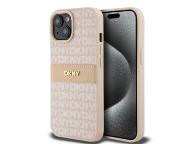 Capa DKNY em couro com estampa Mono Stripe e logo metálico para iPhone 15/14/13 - rosa Capa DKNY em couro com estampa Mono Stripe e logo metálico para iPhone 15/14/13 - rosa