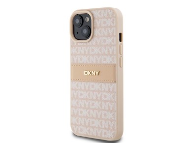 Capa DKNY em couro com estampa Mono Stripe e logo metálico para iPhone 15/14/13 - rosa Capa DKNY em couro com estampa Mono Stripe e logo metálico para iPhone 15/14/13 - rosa