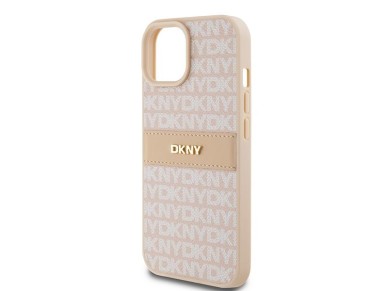 Capa DKNY em couro com estampa Mono Stripe e logo metálico para iPhone 15/14/13 - rosa Capa DKNY em couro com estampa Mono Stripe e logo metálico para iPhone 15/14/13 - rosa