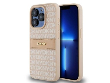 DKNY Leather Mono Stripe & Metal Logo case for iPhone 15 Pro - pink DKNY Leather Mono Stripe & Metal Logo case for iPhone 15 Pro - pink