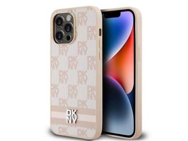 DKNY Leather Checkered Mono Pattern & Printed Stripes case for iPhone 14 Pro Max - pink DKNY Leather Checkered Mono Pattern & Printed Stripes case for iPhone 14 Pro Max - pink