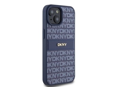 Funda DKNY de piel con franja monocromática y logo metálico para iPhone 15 / 14 / 13 - azul Funda DKNY de piel con franja monocromática y logo metálico para iPhone 15 / 14 / 13 - azul