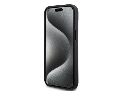 Capa DKNY em couro com estampa xadrez monocrom�tica e listras para iPhone 15/14/13 - Preta