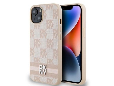 DKNY Leather Checkered Mono Pattern & Printed Stripes Case for iPhone 15 Plus / 14 Plus - Pink DKNY Leather Checkered Mono Pattern & Printed Stripes Case for iPhone 15 Plus / 14 Plus - Pink