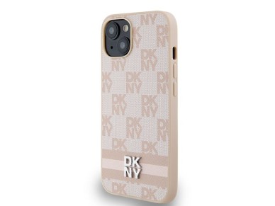 DKNY Leather Checkered Mono Pattern & Printed Stripes Case for iPhone 15 Plus / 14 Plus - Pink DKNY Leather Checkered Mono Pattern & Printed Stripes Case for iPhone 15 Plus / 14 Plus - Pink