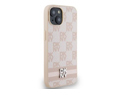 DKNY Leather Checkered Mono Pattern & Printed Stripes Case for iPhone 15 Plus / 14 Plus - Pink DKNY Leather Checkered Mono Pattern & Printed Stripes Case for iPhone 15 Plus / 14 Plus - Pink