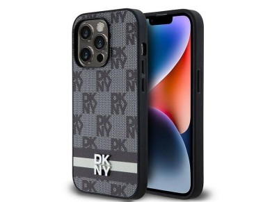 DKNY Leather Checkered Mono Pattern & Printed Stripes iPhone 14 Pro Case - Black DKNY Leather Checkered Mono Pattern & Printed Stripes iPhone 14 Pro Case - Black