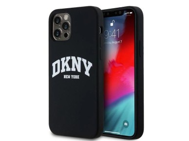 Funda DKNY de silicona l�quida blanca con logo impreso MagSafe para iPhone 12/12 Pro - Negra