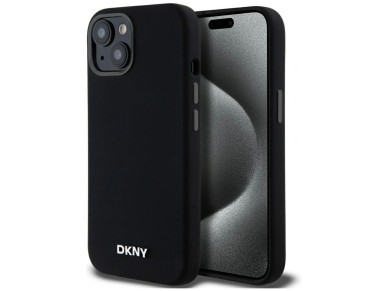 Funda DKNY de silicona líquida con logo metálico pequeño y MagSafe para iPhone 14/15/13 - Negra Funda DKNY de silicona líquida con logo metálico pequeño y MagSafe para iPhone 14/15/13 - Negra