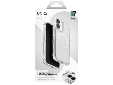 Funda de carga Uniq LifePro Xtreme Magclick para iPhone 17 - Transparente con purpurina Funda de carga Uniq LifePro Xtreme Magclick para iPhone 17 - Transparente con purpurina