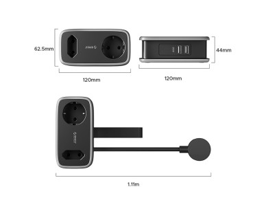 Orico AP3 65W GaN 6in1 Power Strip 2x AC + 2x USB-A + 2x USB-C - Black Orico AP3 65W GaN 6in1 Power Strip 2x AC + 2x USB-A + 2x USB-C - Black