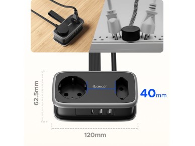 Orico AP3 65W GaN 6in1 Power Strip 2x AC + 2x USB-A + 2x USB-C - Black Orico AP3 65W GaN 6in1 Power Strip 2x AC + 2x USB-A + 2x USB-C - Black