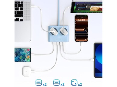 Orico PDC25 25W 6in1 Power Strip 2x AC + 2x USB-A + 2x USB-C - Blue Orico PDC25 25W 6in1 Power Strip 2x AC + 2x USB-A + 2x USB-C - Blue