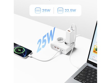 Régua de tomadas Orico PDC25 25W 6 em 1: 2x AC + 2x USB-A + 2x USB-C - Branca Régua de tomadas Orico PDC25 25W 6 em 1: 2x AC + 2x USB-A + 2x USB-C - Branca