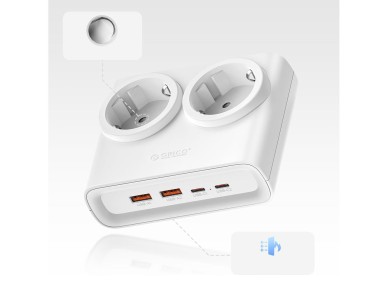 Régua de tomadas Orico PDC25 25W 6 em 1: 2x AC + 2x USB-A + 2x USB-C - Branca Régua de tomadas Orico PDC25 25W 6 em 1: 2x AC + 2x USB-A + 2x USB-C - Branca