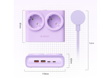 Orico PDC25 25W 6in1 Power Strip 2x AC + 2x USB-A + 2x USB-C - Purple Orico PDC25 25W 6in1 Power Strip 2x AC + 2x USB-A + 2x USB-C - Purple