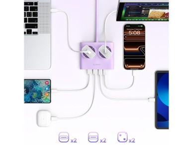 Orico PDC25 25W 6in1 Power Strip 2x AC + 2x USB-A + 2x USB-C - Purple Orico PDC25 25W 6in1 Power Strip 2x AC + 2x USB-A + 2x USB-C - Purple