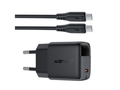 Acefast A113 GaN PD 20W USB-C Wall Charger with Display with USB-C Cable - Black Acefast A113 GaN PD 20W USB-C Wall Charger with Display with USB-C Cable - Black