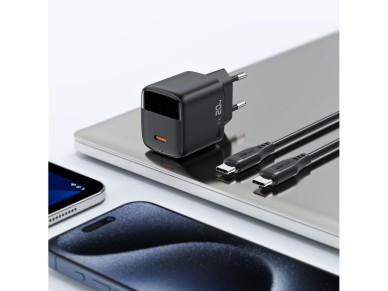 Acefast A113 GaN PD 20W USB-C Wall Charger with Display with USB-C Cable - Black Acefast A113 GaN PD 20W USB-C Wall Charger with Display with USB-C Cable - Black