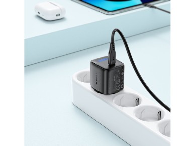 Acefast A113 GaN PD 20W USB-C Wall Charger with Display with USB-C Cable - Black Acefast A113 GaN PD 20W USB-C Wall Charger with Display with USB-C Cable - Black