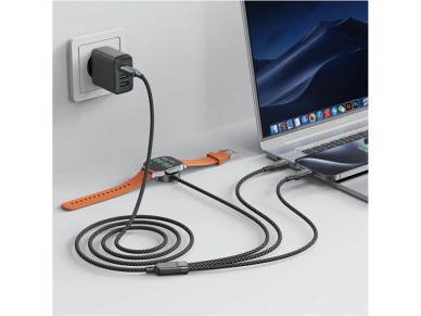 Acefast C6-11 USB-C 3in1 Cable - 2x USB-C / Qi 480Mb/s 100W 1.2m - black Acefast C6-11 USB-C 3in1 Cable - 2x USB-C / Qi 480Mb/s 100W 1.2m - black