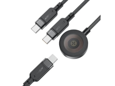 Acefast C6-11 USB-C 3in1 Cable - 2x USB-C / Qi 480Mb/s 100W 1.2m - black Acefast C6-11 USB-C 3in1 Cable - 2x USB-C / Qi 480Mb/s 100W 1.2m - black