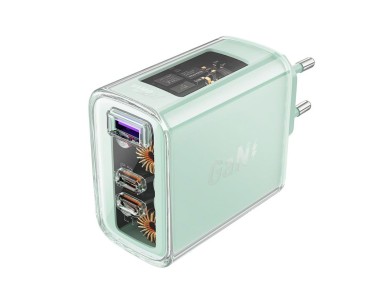 Cargador Acefast GaN de 65 W con 3 puertos (1 USB, 2 USB C), color verde (A45) Cargador Acefast GaN de 65 W con 3 puertos (1 USB, 2 USB C), color verde (A45)
