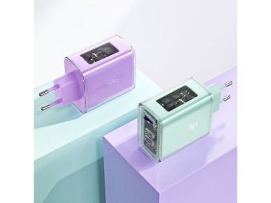 Cargador Acefast GaN de 65 W con 3 puertos (1 USB, 2 USB C), color verde (A45) Cargador Acefast GaN de 65 W con 3 puertos (1 USB, 2 USB C), color verde (A45)