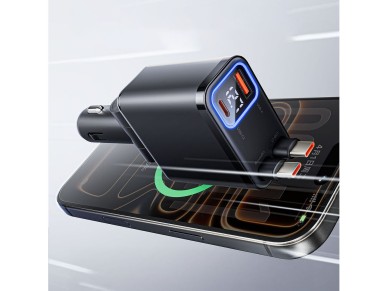 Carregador veicular Orico Twin Reach 45W USB-A + USB-C com dois cabos USB-C retr�teis - Preto