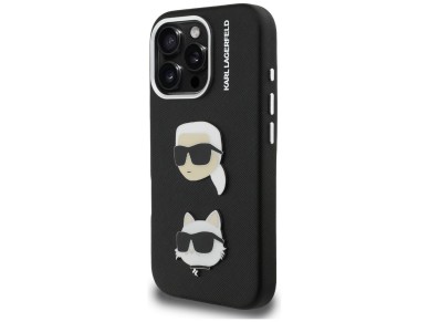 Karl Lagerfeld FW Grained Karl & Choupette Heads Pins Case for iPhone 16 Pro - Black Karl Lagerfeld FW Grained Karl & Choupette Heads Pins Case for iPhone 16 Pro - Black