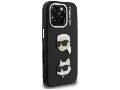 Karl Lagerfeld FW Grained Karl & Choupette Heads Pins Case for iPhone 16 Pro - Black Karl Lagerfeld FW Grained Karl & Choupette Heads Pins Case for iPhone 16 Pro - Black