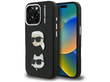 Karl Lagerfeld FW Grained Karl & Choupette Heads Pins Case for iPhone 16 Pro - Black Karl Lagerfeld FW Grained Karl & Choupette Heads Pins Case for iPhone 16 Pro - Black
