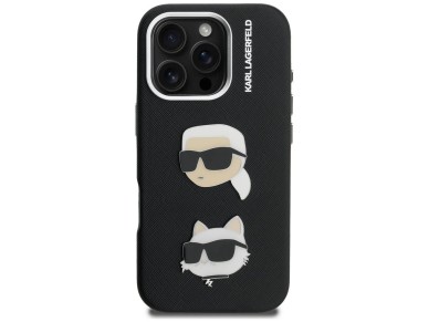 Karl Lagerfeld FW Grained Karl & Choupette Heads Pins Case for iPhone 16 Pro - Black Karl Lagerfeld FW Grained Karl & Choupette Heads Pins Case for iPhone 16 Pro - Black