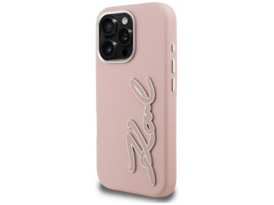 Karl Lagerfeld FW Grained Signature Logo iPhone 16 Pro Max Case - Pink Karl Lagerfeld FW Grained Signature Logo iPhone 16 Pro Max Case - Pink
