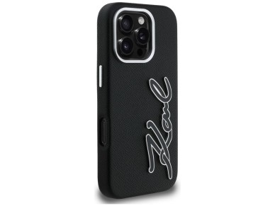 Capa para iPhone 16 Pro com logo Karl Lagerfeld FW Granulado e Assinatura - Preta Capa para iPhone 16 Pro com logo Karl Lagerfeld FW Granulado e Assinatura - Preta