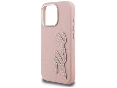 Karl Lagerfeld FW Grained Signature Logo iPhone 16 Pro Case - Pink