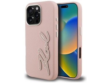 Karl Lagerfeld FW Grained Signature Logo iPhone 16 Pro Case - Pink