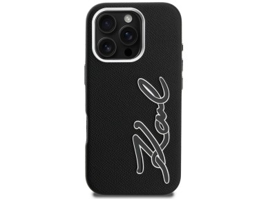 Capa para iPhone 16 Pro com logo Karl Lagerfeld FW Granulado e Assinatura - Preta Capa para iPhone 16 Pro com logo Karl Lagerfeld FW Granulado e Assinatura - Preta