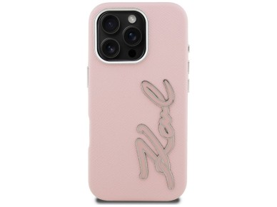 Karl Lagerfeld FW Grained Signature Logo iPhone 16 Pro Max Case - Pink Karl Lagerfeld FW Grained Signature Logo iPhone 16 Pro Max Case - Pink