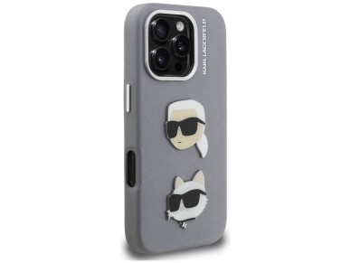 Karl Lagerfeld FW Grained Karl & Choupette Heads Pins Case for iPhone 16 Pro - Gray Karl Lagerfeld FW Grained Karl & Choupette Heads Pins Case for iPhone 16 Pro - Gray