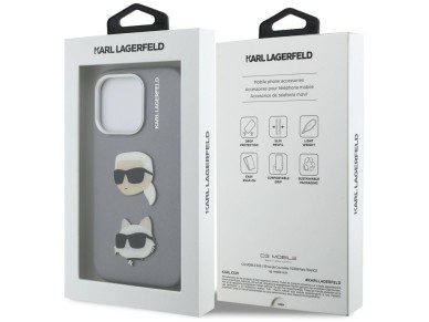 Karl Lagerfeld FW Grained Karl & Choupette Heads Pins Case for iPhone 16 Pro - Gray Karl Lagerfeld FW Grained Karl & Choupette Heads Pins Case for iPhone 16 Pro - Gray