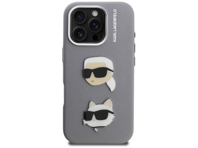 Karl Lagerfeld FW Grained Karl & Choupette Heads Pins Case for iPhone 16 Pro - Gray Karl Lagerfeld FW Grained Karl & Choupette Heads Pins Case for iPhone 16 Pro - Gray